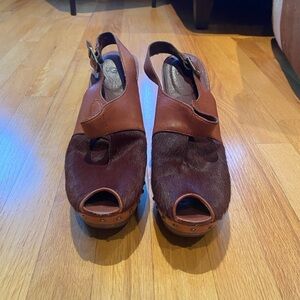 Ugg Brown Leather & Calf Hair Platform Heel